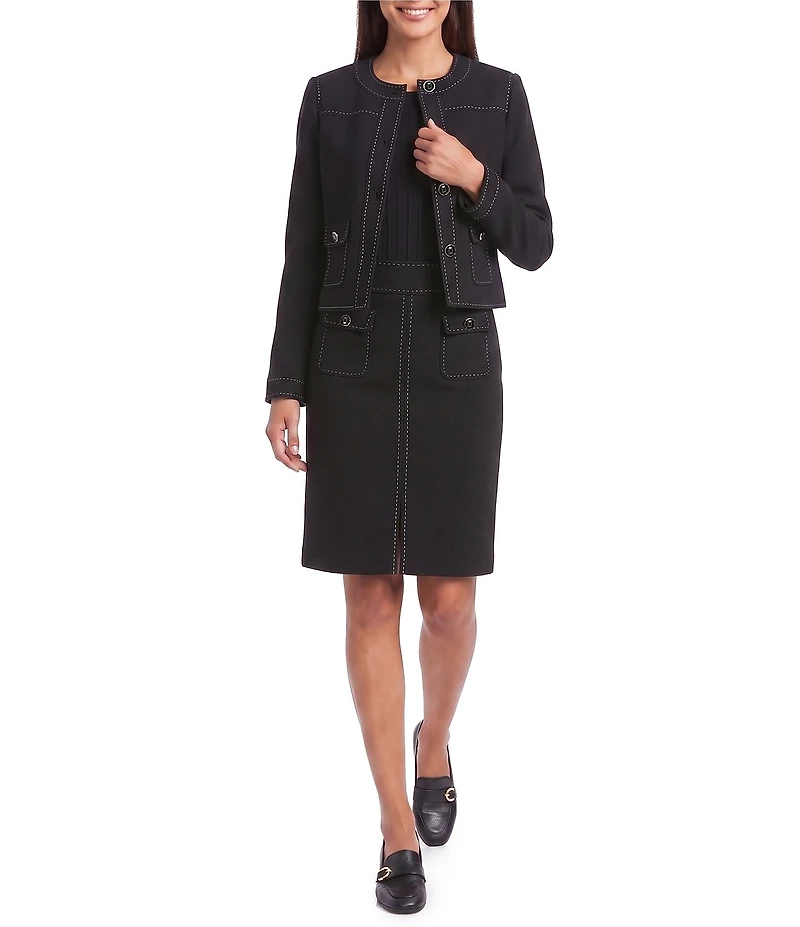 KARL LAGERFELD PARIS Polish Suiting Scoop Neck Long Sleeve Crop Jacket