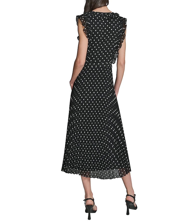 KARL LAGERFELD PARIS Polka Dot Chiffon V-Neck Midi Dress