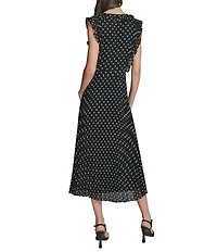 KARL LAGERFELD PARIS Polka Dot Chiffon V-Neck Midi Dress