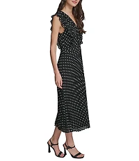 KARL LAGERFELD PARIS Polka Dot Chiffon V-Neck Midi Dress