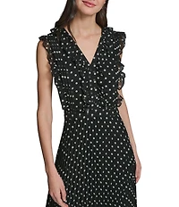KARL LAGERFELD PARIS Polka Dot Chiffon V-Neck Midi Dress