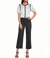 KARL LAGERFELD PARIS Polka Dot Round Neck Short Puff Sleeve Blouse