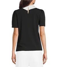 KARL LAGERFELD PARIS Ponte Rounded Collar Short Sleeve Top