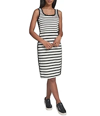 KARL LAGERFELD PARIS Ponte Stripe Crew Neck Sleeveless Tank Dress