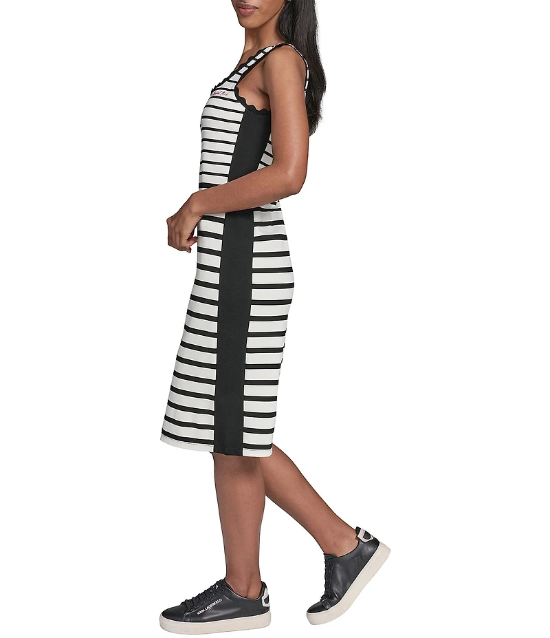 KARL LAGERFELD PARIS Ponte Stripe Crew Neck Sleeveless Tank Dress