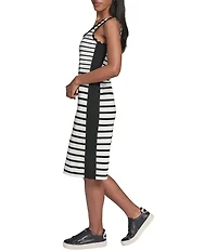 KARL LAGERFELD PARIS Ponte Stripe Crew Neck Sleeveless Tank Dress