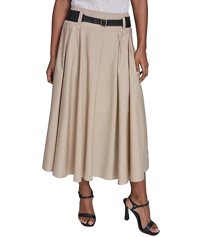 KARL LAGERFELD PARIS Poplin Belted Midi Skirt