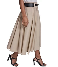 KARL LAGERFELD PARIS Poplin Belted Midi Skirt