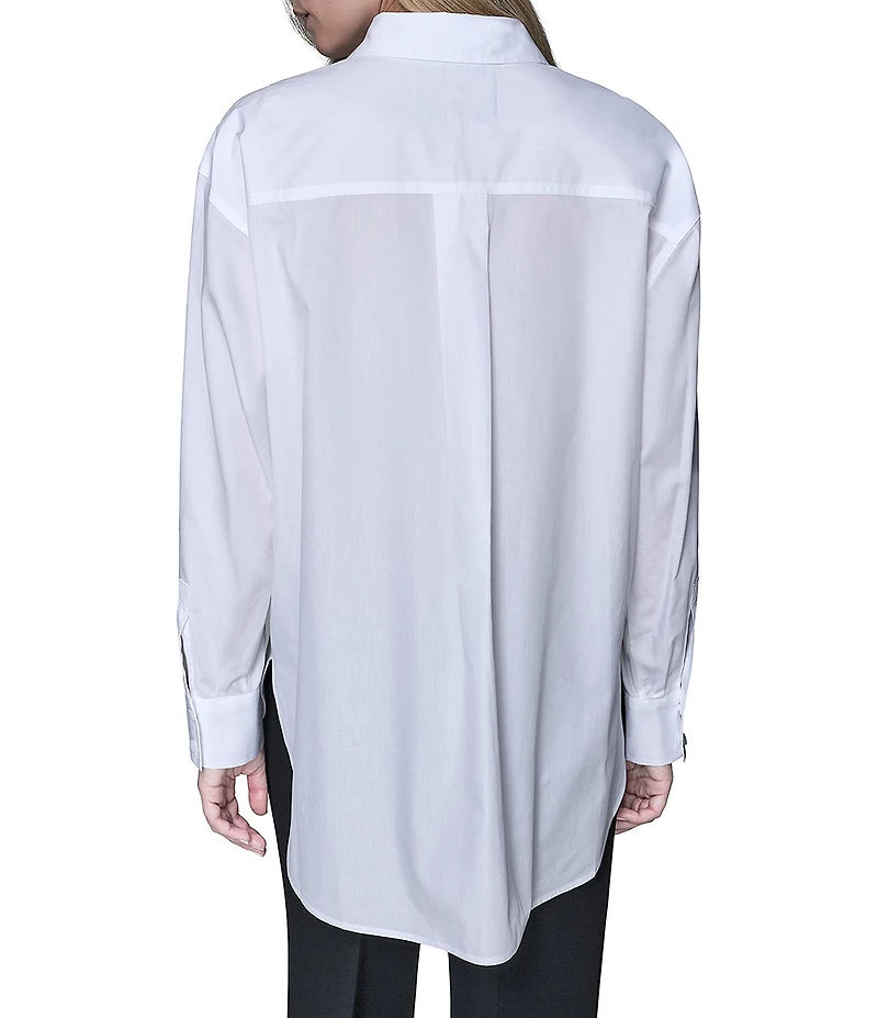 KARL LAGERFELD PARIS Poplin Point Collar Long Sleeve Button Front Shirt