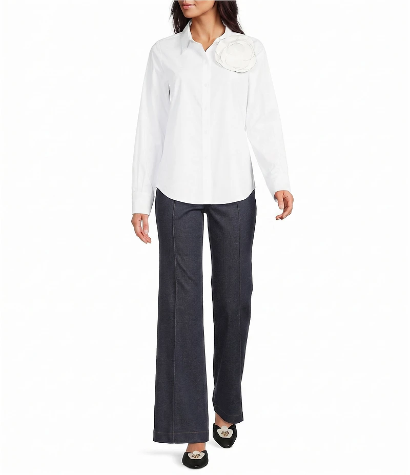 KARL LAGERFELD PARIS Poplin Point Collar Long Sleeve Shirt