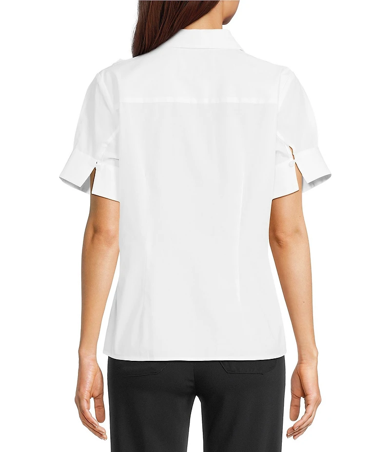 KARL LAGERFELD PARIS Poplin Point Collar Short Sleeve Cuffed Rose Shirt