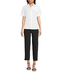 KARL LAGERFELD PARIS Poplin Point Collar Short Sleeve Cuffed Rose Shirt
