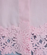 KARL LAGERFELD PARIS Poplin Point Collar Short Sleeve Floral Trim Top