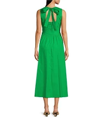 KARL LAGERFELD PARIS Poplin Round Neck Sleeveless A-Line Midi Dress