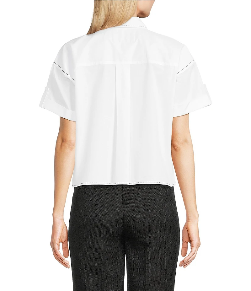 KARL LAGERFELD PARIS Poplin Woven Tape Measure Point Collar Short Sleeve Shirt