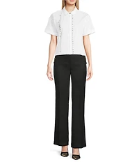 KARL LAGERFELD PARIS Poplin Woven Tape Measure Point Collar Short Sleeve Shirt