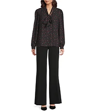 KARL LAGERFELD PARIS Print Woven Neck Tie V-Neck Long Sleeve Blouse