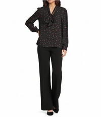 KARL LAGERFELD PARIS Print Woven Neck Tie V-Neck Long Sleeve Blouse