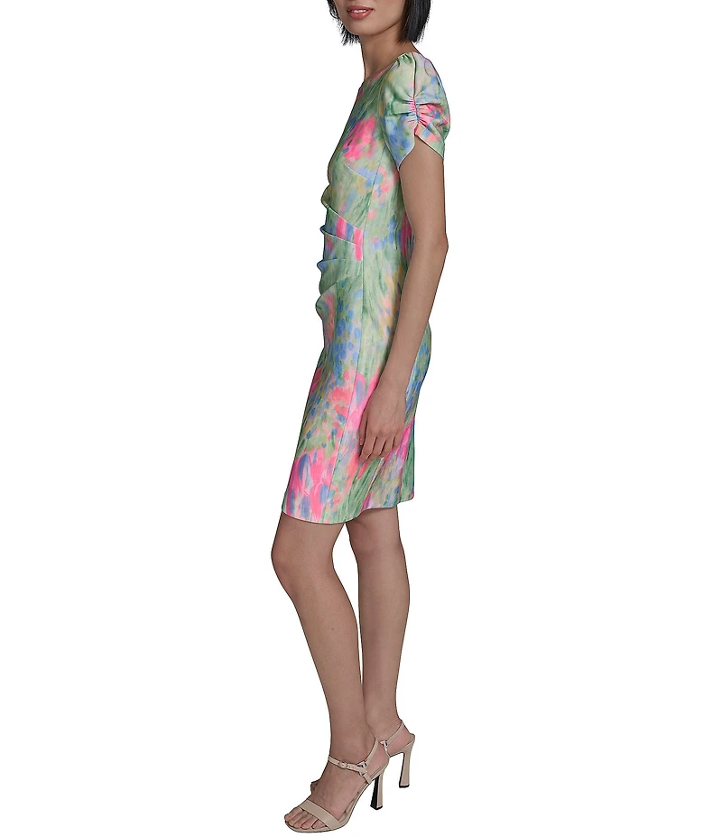 KARL LAGERFELD PARIS Printed Boat Neck Short Sleeve Suba Sheath Dress