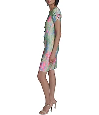 KARL LAGERFELD PARIS Printed Boat Neck Short Sleeve Suba Sheath Dress