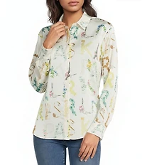 KARL LAGERFELD PARIS Printed Satin Point Collar Long Sleeve Shirt