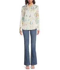 KARL LAGERFELD PARIS Printed Satin Point Collar Long Sleeve Shirt