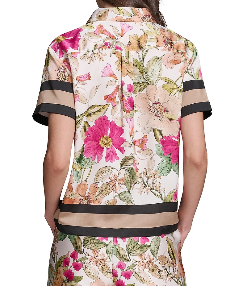 KARL LAGERFELD PARIS Printed Satin Point Collar Short Sleeve Shirt