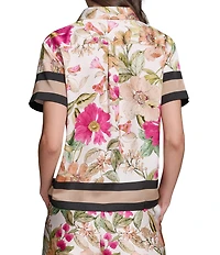 KARL LAGERFELD PARIS Printed Satin Point Collar Short Sleeve Shirt