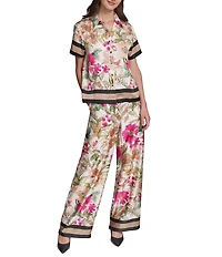 KARL LAGERFELD PARIS Printed Satin Point Collar Short Sleeve Shirt