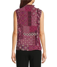 KARL LAGERFELD PARIS Printed Woven V-Neck Sleeveless Ruffle Blouse