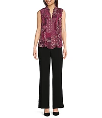 KARL LAGERFELD PARIS Printed Woven V-Neck Sleeveless Ruffle Blouse