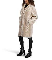 KARL LAGERFELD PARIS Python Faux Shearling Notch Collar Oversize Single Breasted Coat