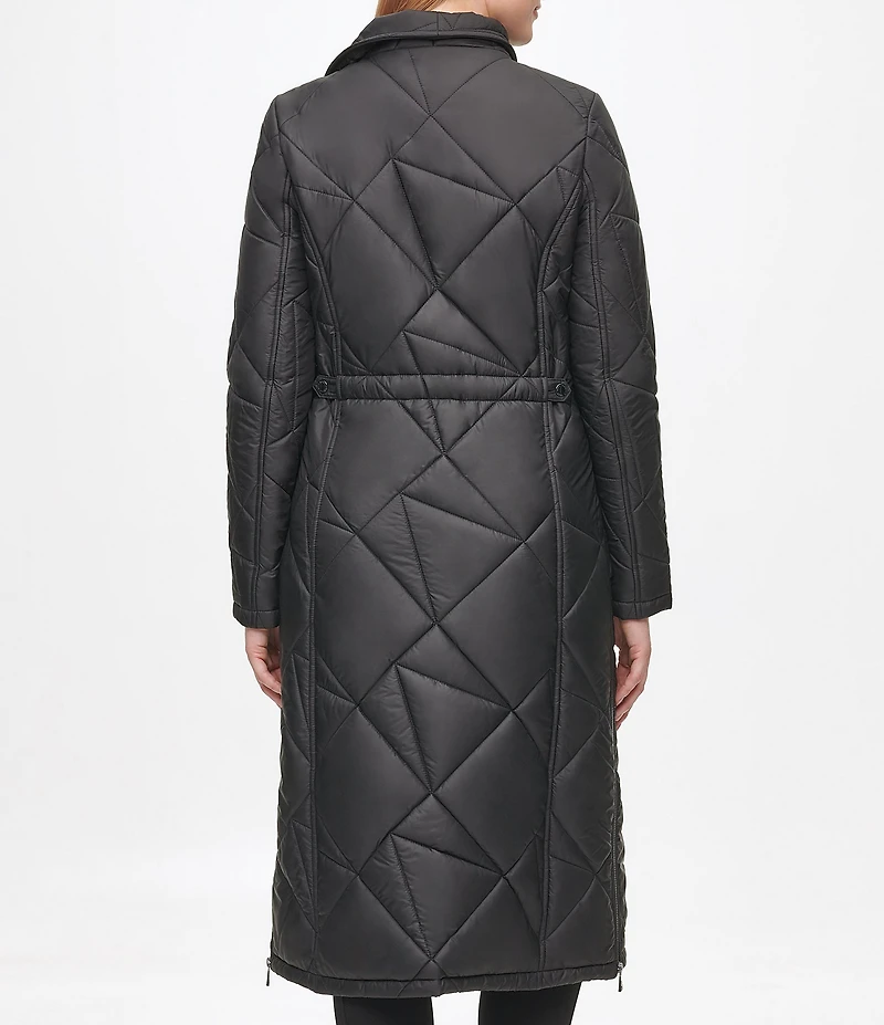 KARL LAGERFELD PARIS Quilted Asymmetrical Stand Collar Maxi Puffer Coat