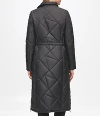 KARL LAGERFELD PARIS Quilted Asymmetrical Stand Collar Maxi Puffer Coat