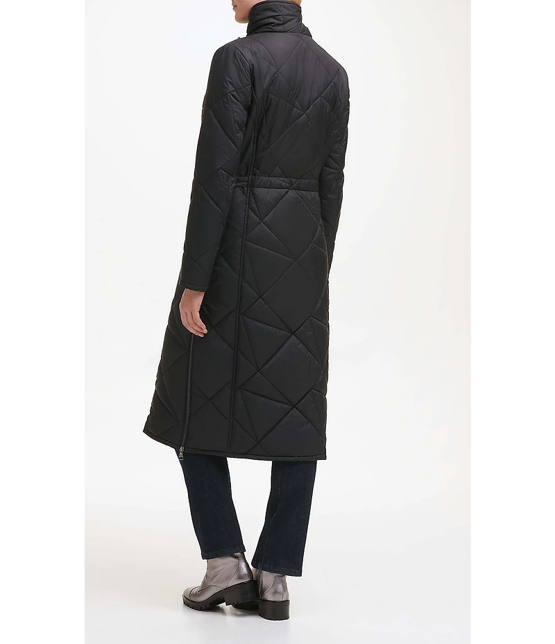 KARL LAGERFELD PARIS Quilted Asymmetrical Stand Collar Maxi Puffer Coat