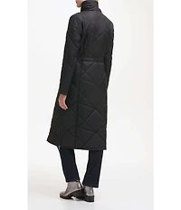 KARL LAGERFELD PARIS Quilted Asymmetrical Stand Collar Maxi Puffer Coat