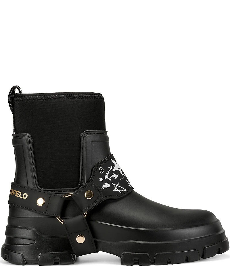 KARL LAGERFELD PARIS Ranelle Rubber Harness Rain Boots