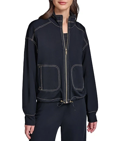 KARL LAGERFELD PARIS Refined Jersey Mock Neck Long Sleeve Bomber Jacket