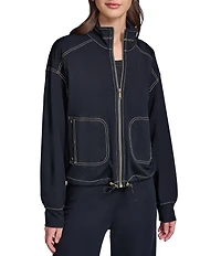 KARL LAGERFELD PARIS Refined Jersey Mock Neck Long Sleeve Bomber Jacket