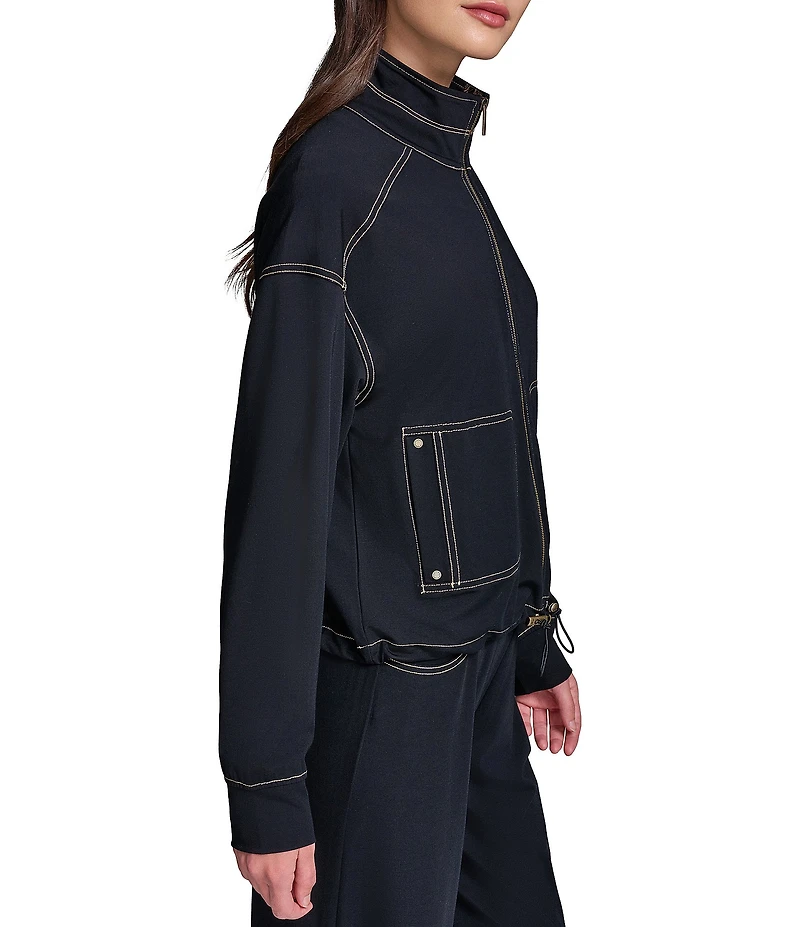 KARL LAGERFELD PARIS Refined Jersey Mock Neck Long Sleeve Bomber Jacket