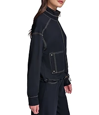 KARL LAGERFELD PARIS Refined Jersey Mock Neck Long Sleeve Bomber Jacket