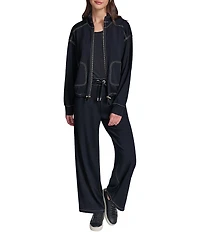 KARL LAGERFELD PARIS Refined Jersey Mock Neck Long Sleeve Bomber Jacket
