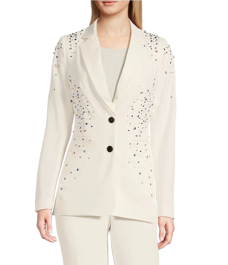 KARL LAGERFELD PARIS Rhinestone Embellished Notch Lapel Two Button Blazer