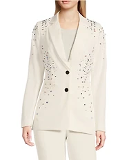 KARL LAGERFELD PARIS Rhinestone Embellished Notch Lapel Two Button Blazer