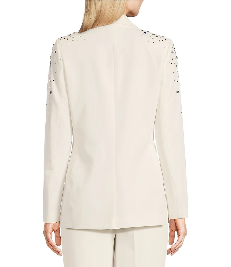 KARL LAGERFELD PARIS Rhinestone Embellished Notch Lapel Two Button Blazer