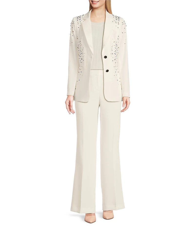 KARL LAGERFELD PARIS Rhinestone Embellished Notch Lapel Two Button Blazer