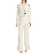 KARL LAGERFELD PARIS Rhinestone Embellished Notch Lapel Two Button Blazer