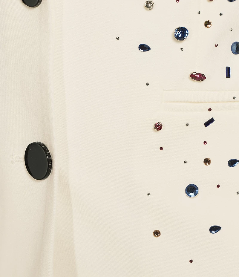 KARL LAGERFELD PARIS Rhinestone Embellished Notch Lapel Two Button Blazer