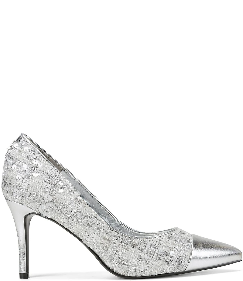 KARL LAGERFELD PARIS Rialta Boucle Foil Pointed Toe Pumps
