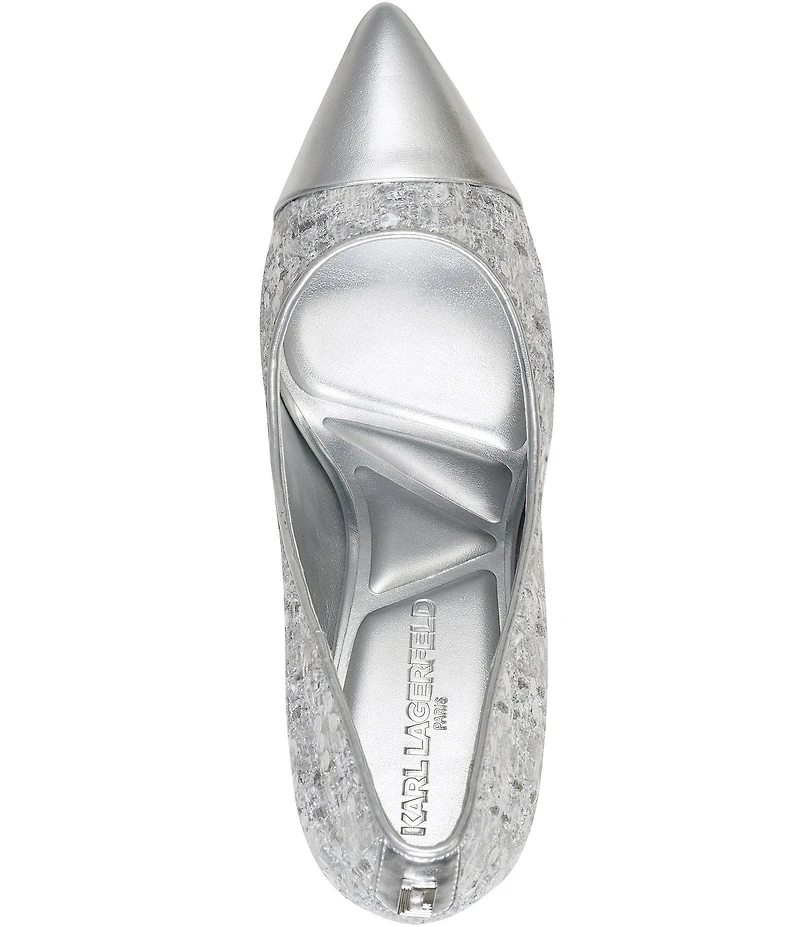 KARL LAGERFELD PARIS Rialta Boucle Foil Pointed Toe Pumps
